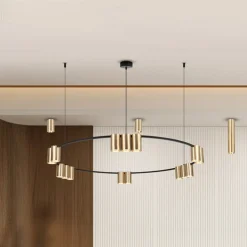 Hengelampe Genesis, aluminium, svart/gull, 15 x GU10, Ø 100 cm