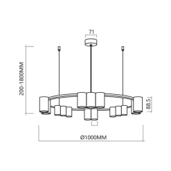 Hengelampe Genesis, aluminium, svart/gull, 15 x GU10, Ø 100 cm