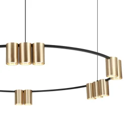 Hengelampe Genesis, aluminium, svart/gull, 15 x GU10, Ø 100 cm