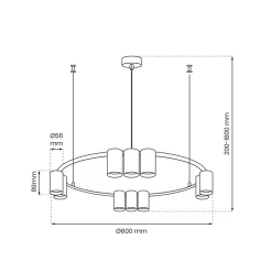 Hengelampe Genesis, aluminium, svart/gull, 10 x GU10, Ø 60 cm