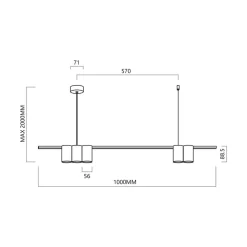 Hengelampe Genesis, aluminium svart/gull, 5 x GU10, lengde 100 cm