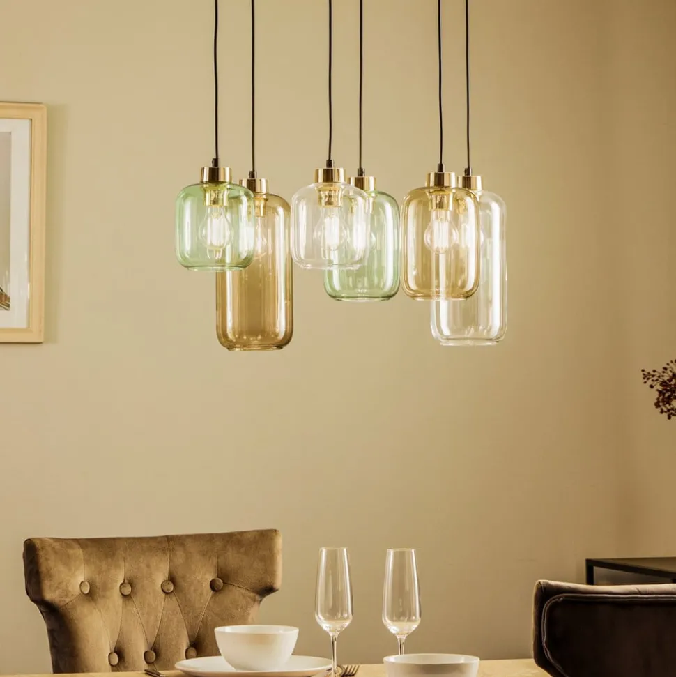 Hengelampe Marco Green, 6 lyskilder klar/grønn/brun