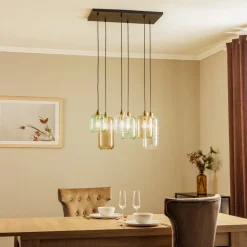 Hengelampe Marco Green, 6 lyskilder klar/grønn/brun