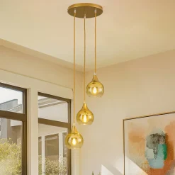 Hengelampe Monte, 3 lyskilder, rund, gull