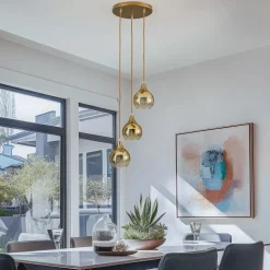 Hengelampe Monte, 3 lyskilder, rund, gull