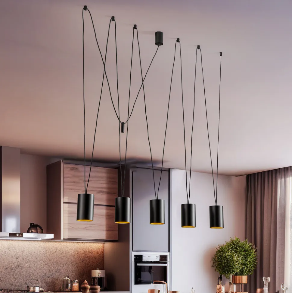 Hengelampe More Tone, svart/gull, 5 lyskilder