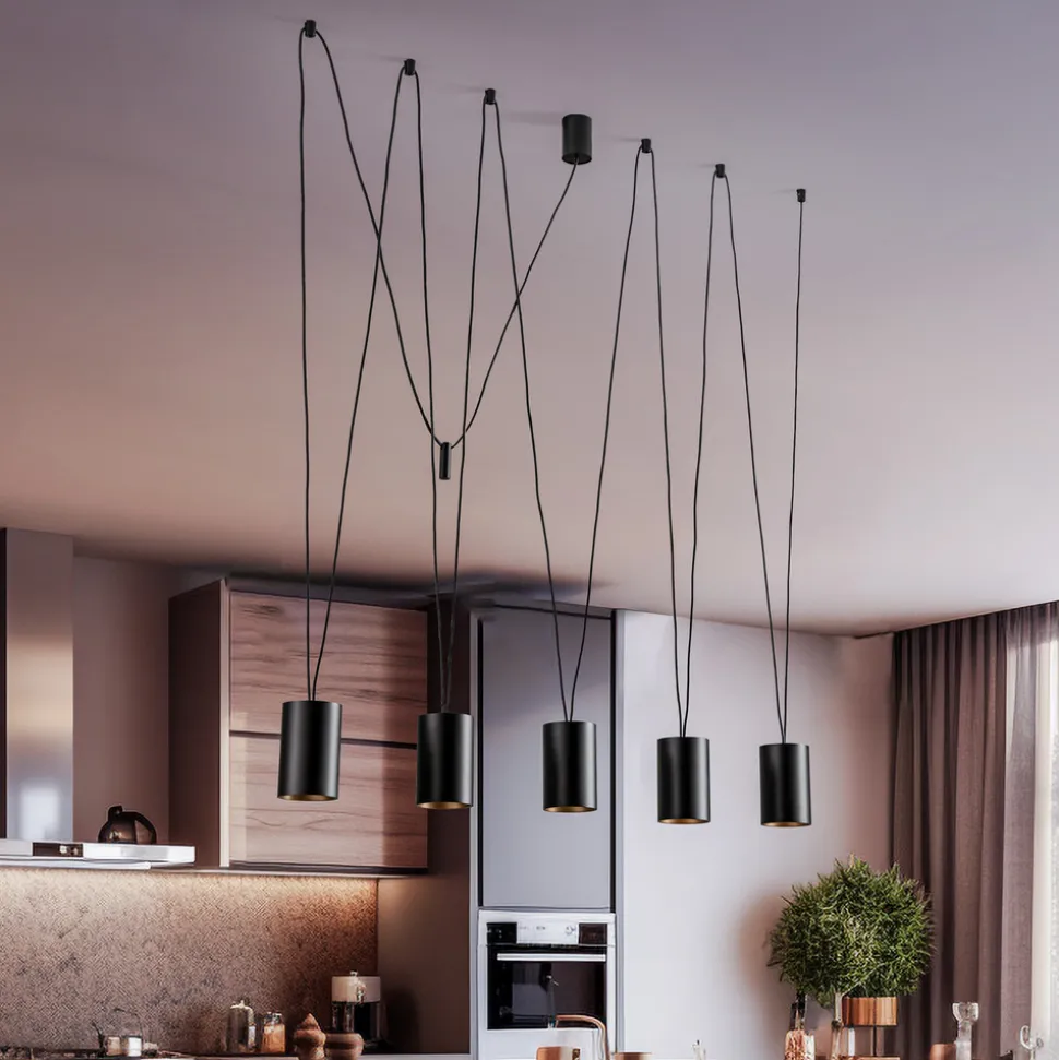 Hengelampe More Tone, svart/gull, 5 lyskilder