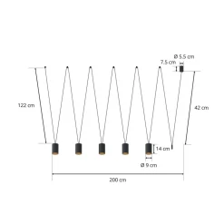 Hengelampe More Tone, svart/gull, 5 lyskilder