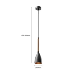 Hengelampe Muza, svart/lyst tre, Ø 11 cm