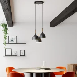 Hengelampe Noak 3 lyskilder rund svart/tre natur