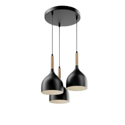 Hengelampe Noak 3 lyskilder rund svart/tre natur