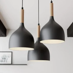 Hengelampe Noak 3 lyskilder rund svart/tre natur