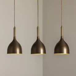 Hengelampe Noak 3 lyskilder, lang, titan-gull/gull, stål