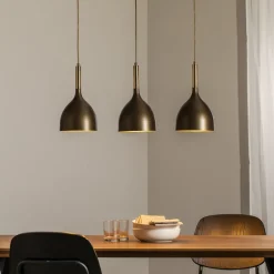 Hengelampe Noak 3 lyskilder, lang, titan-gull/gull, stål