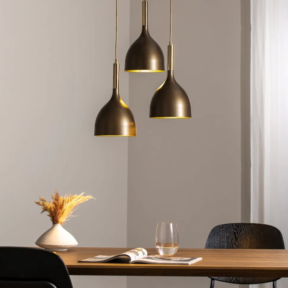 Hengelampe Noak 3 lyskilder, rund, titan-gull/gull, stål