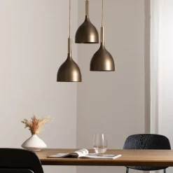 Hengelampe Noak 3 lyskilder, rund, titan-gull/gull, stål