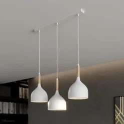 Hengelampe Noak, hvit/naturtre, 3 lyskilder lang