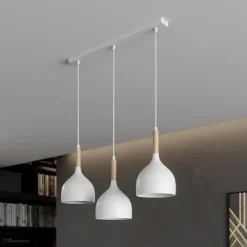 Hengelampe Noak, hvit/naturtre, 3 lyskilder lang