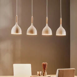 Hengelampe Noak, hvit/naturtre, 4 lyskilder lang