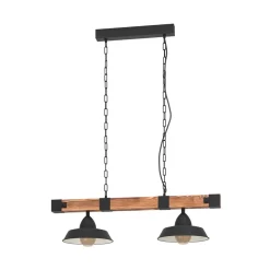 Hengelampe Oldbury, svart/mørkt tre, lengde 86 cm, 2 lyskilder.