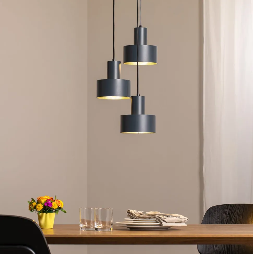 Hengelampe Rif 3, antrasitt, rund, 3 lyskilder, Ø 33 cm