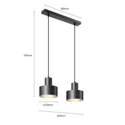 Hengelampe Rif, lineær med 2 lyskilder, svart