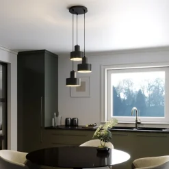 Hengelampe Rif, rund med 3 lyskilder, svart