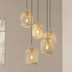 Hengelampe Romazzina, sandfarget, stål, Ø 50 cm, 5 lyskilder.