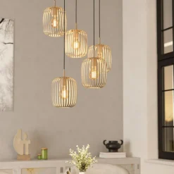 Hengelampe Romazzina, sandfarget, stål, Ø 50 cm, 5 lyskilder.