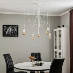 Hengelampe Spider i hvit, 5 lyskilder