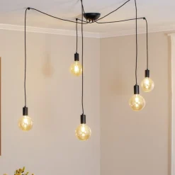 Hengelampe Spider i svart, 5 lyskilder