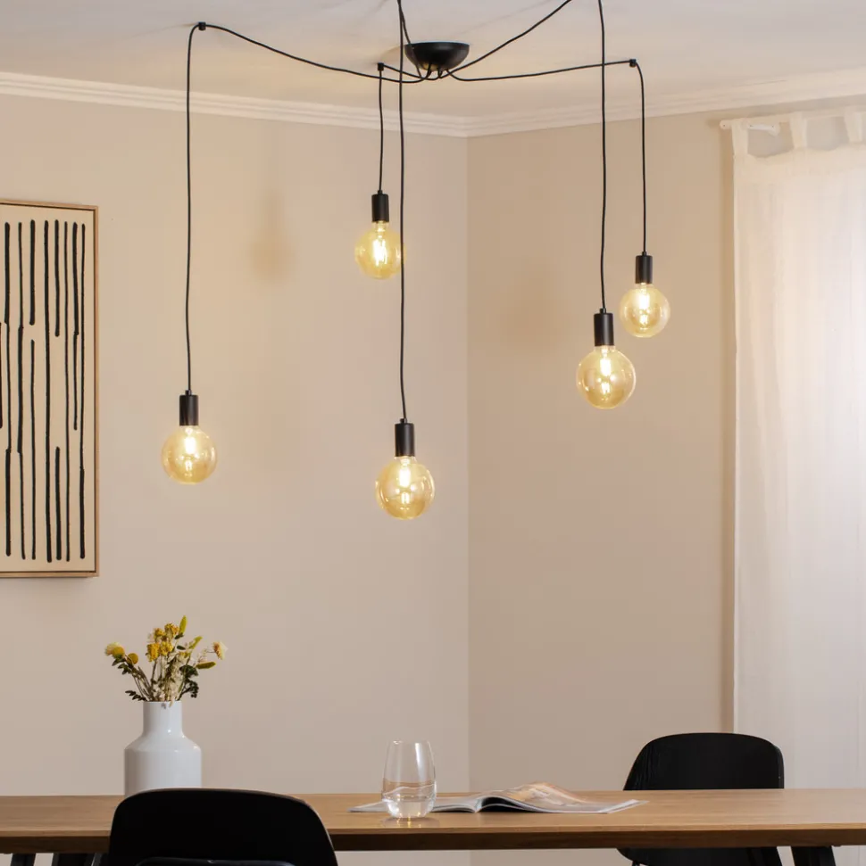 Hengelampe Spider i svart, 5 lyskilder