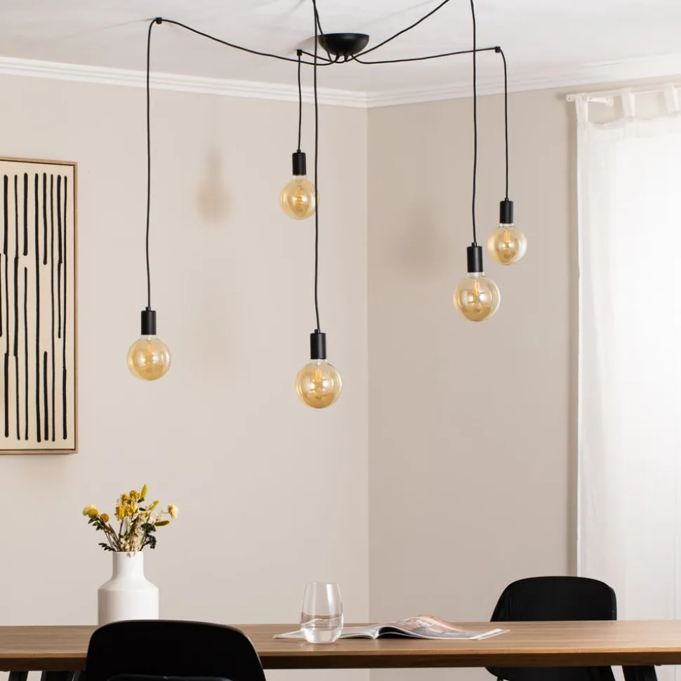 Hengelampe Spider i svart, 5 lyskilder