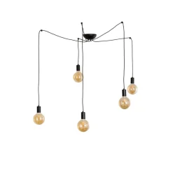 Hengelampe Spider i svart, 5 lyskilder