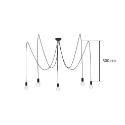 Hengelampe Spider i svart, 5 lyskilder