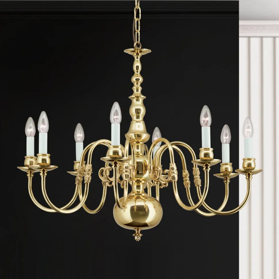 IMKE lysekrone i polert messing med åtte lys