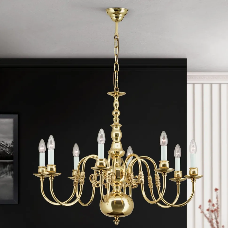 IMKE lysekrone i polert messing med åtte lys