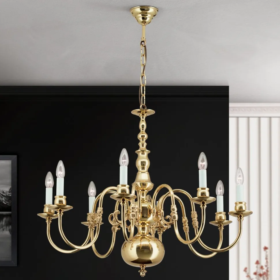 IMKE lysekrone i polert messing med åtte lys