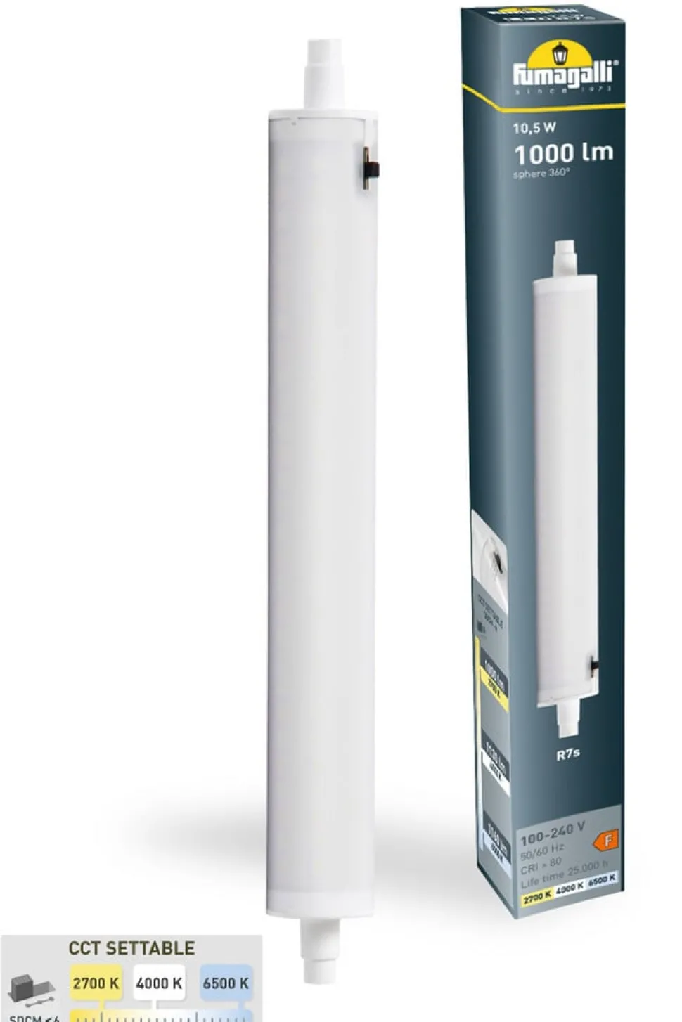 Innbyggingslampe Nina IP55 svart/opal 26 cm R7S CCT kunstharpiks