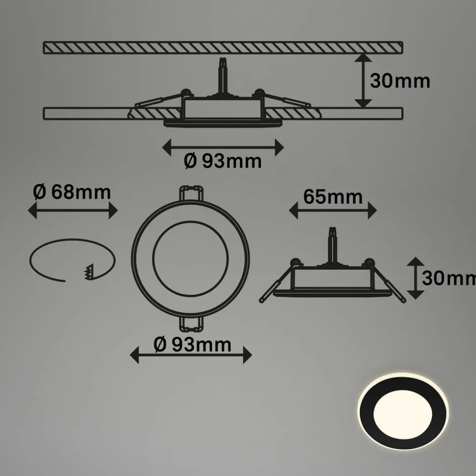 Innfellingslampe Gima, svart, 3000 K, sett med 3 stk