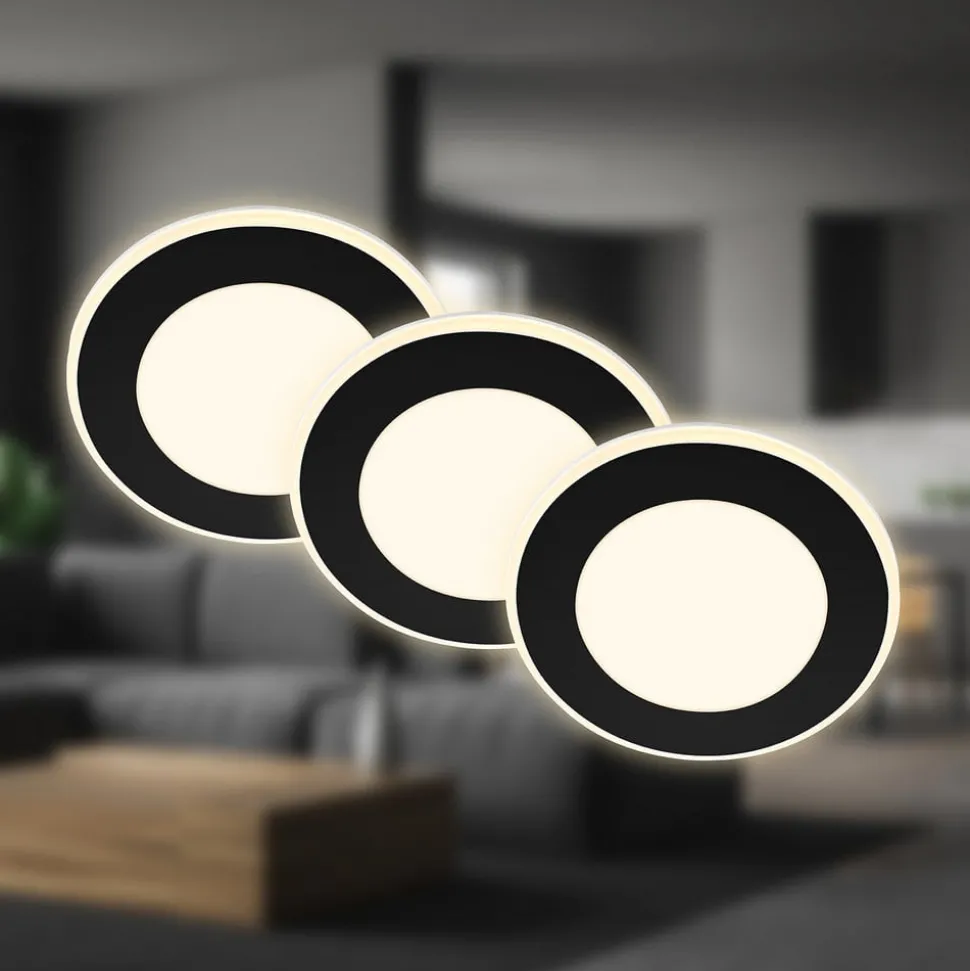 Innfellingslampe Gima, svart, 3000 K, sett med 3 stk