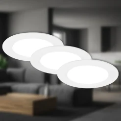 Innfellingslampe Jeft, Ø12 cm, hvit, sett med 3 stk, av/på, stiv