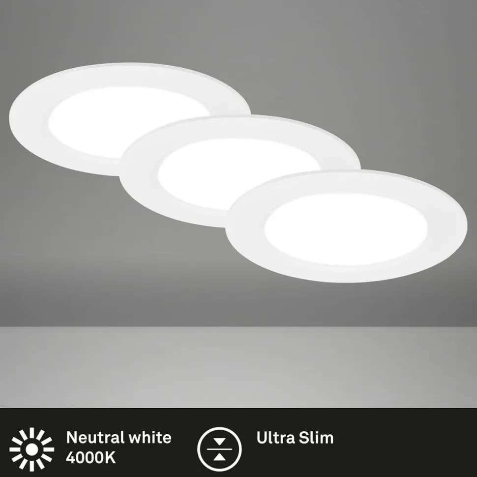 Innfellingslampe Jeft, Ø12 cm, hvit, sett med 3 stk, av/på, stiv