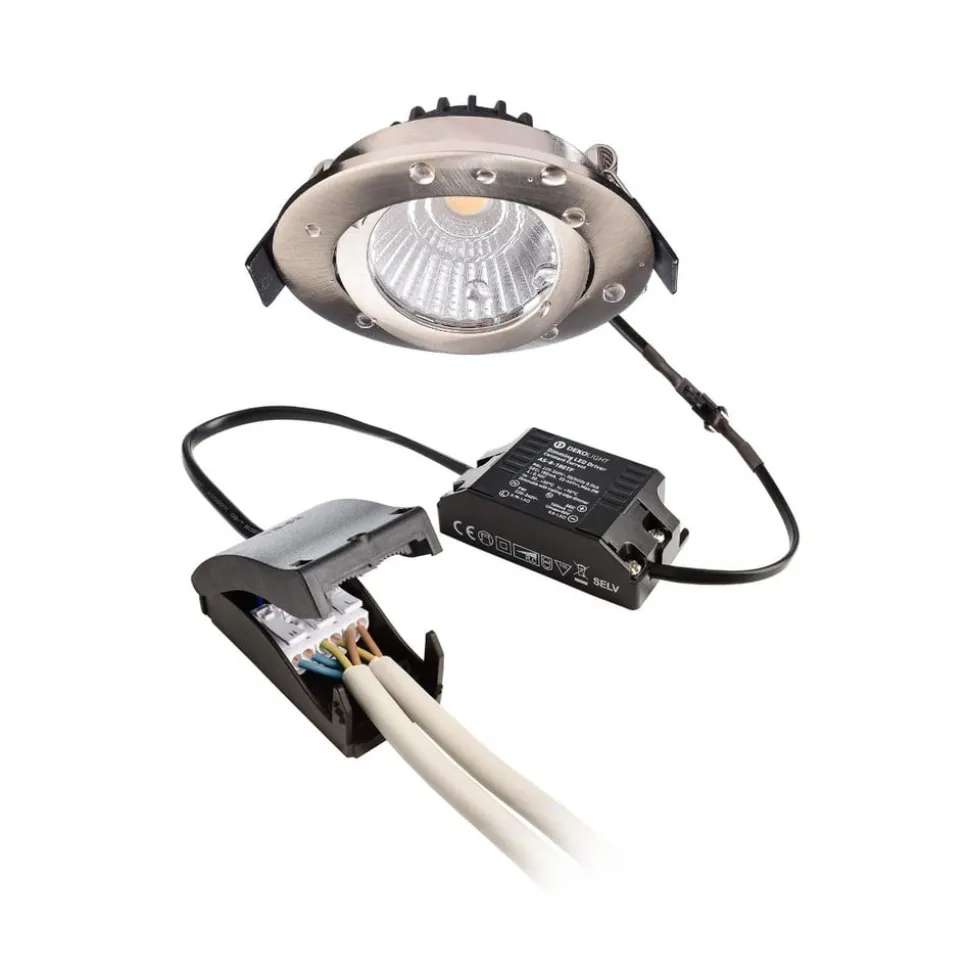 Innfelt taklampe Dione, IP44, 2700 K, nikkel, dimbar