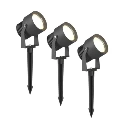 Irina utendørs LED-spot, sett med 3 stk, jordspyd, støpsel, grå
