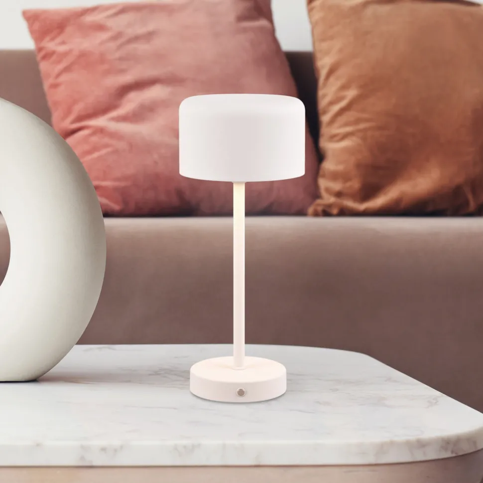 Jeff LED oppladbar bordlampe, matt hvit, høyde 30 cm, metall