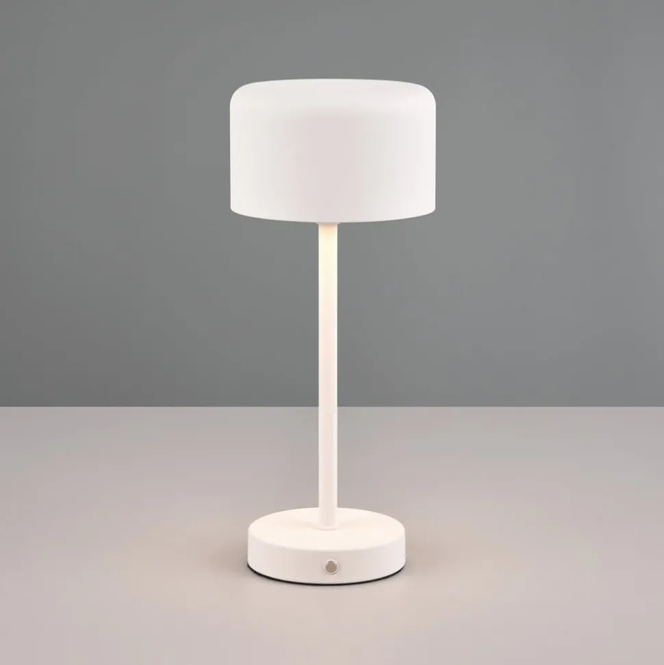 Jeff LED oppladbar bordlampe, matt hvit, høyde 30 cm, metall