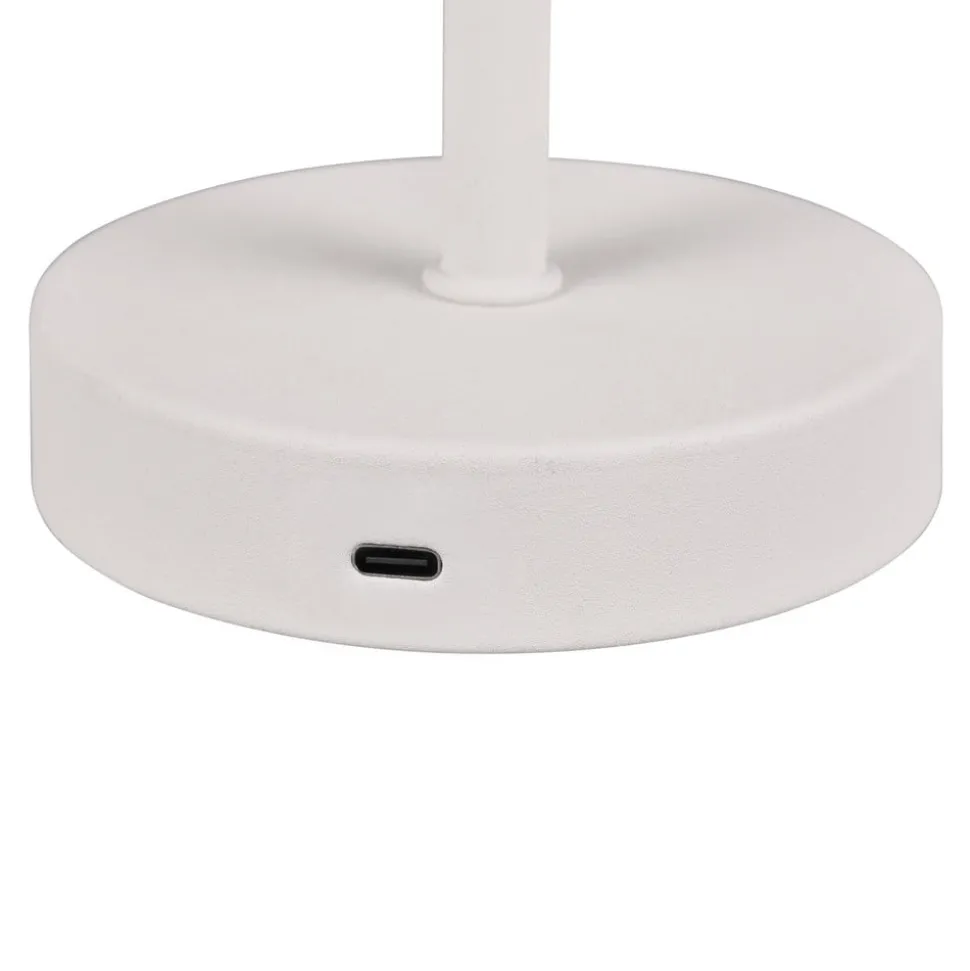 Jeff LED oppladbar bordlampe, matt hvit, høyde 30 cm, metall