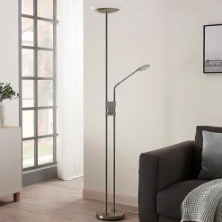 Jonne LED-uplight med lesearm, dimbar, rund