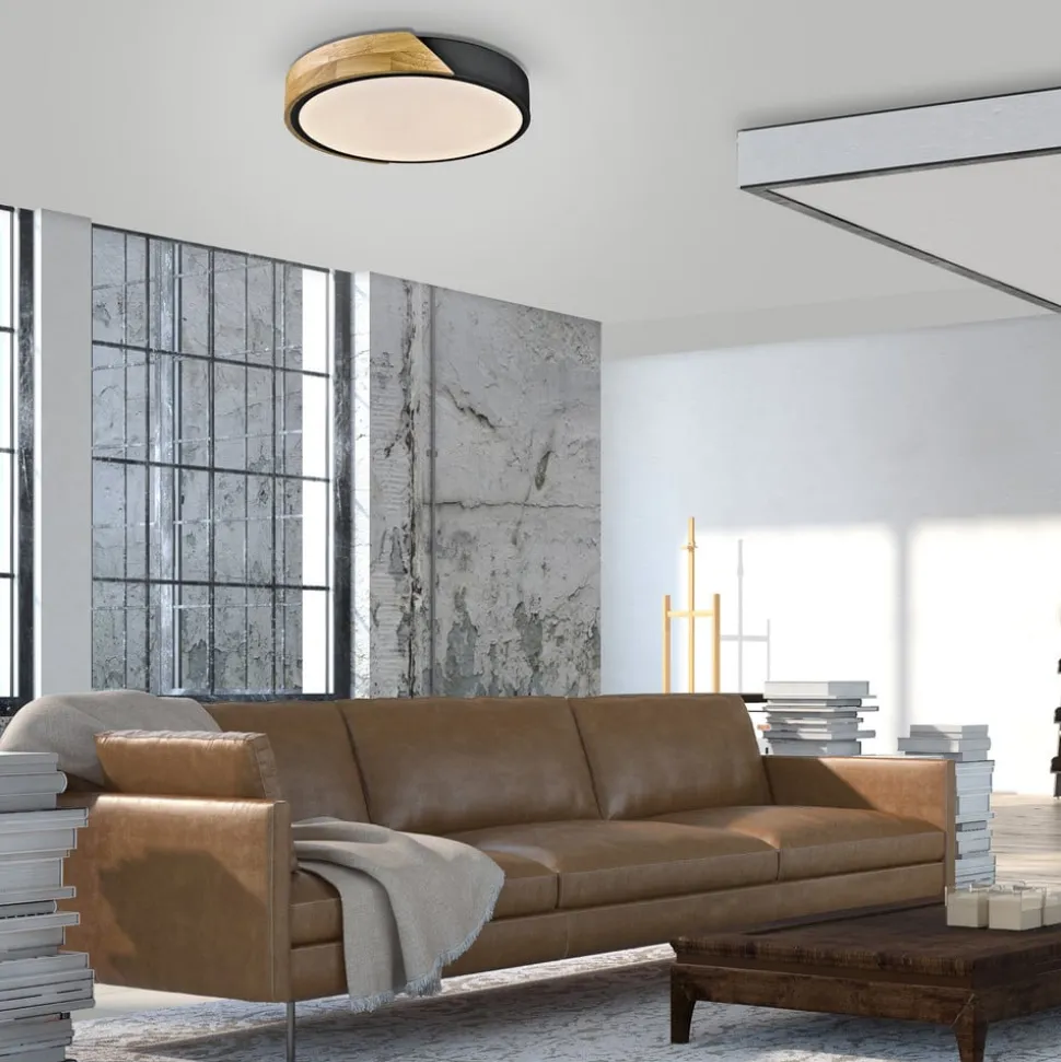 JUST LIGHT. Bila LED taklampe, svart, Ø 32 cm, tre